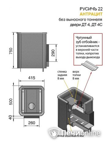 Дровяные печи-каменки Везувий Русичъ Антрацит 22 (ДТ-4) без выноса в Качканаре