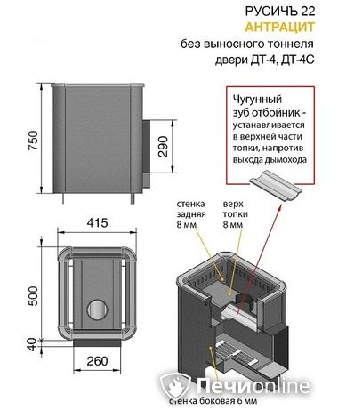 Дровяные печи-каменки Везувий Русичъ Антрацит 22 (ДТ-4С) без выноса в Качканаре