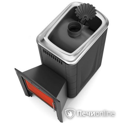 Дровяная банная печь TMF Ангара 2012 Carbon Витра с закрытой каменкой антрацит в Качканаре