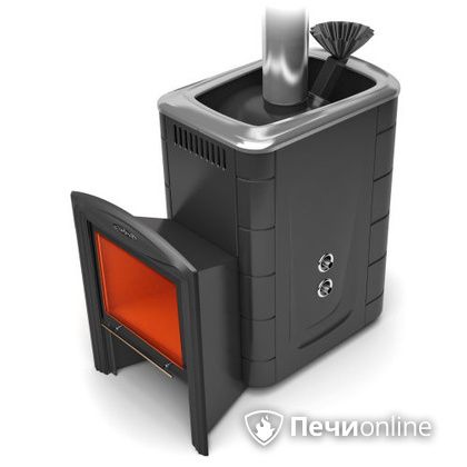 Дровяная банная печь TMF Гейзер 2014 Carbon Витра с теплообменником антрацит в Качканаре
